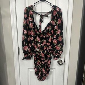 Nasty Gal | Floral Ballon Sleeve Ruched Mini Dress. XS